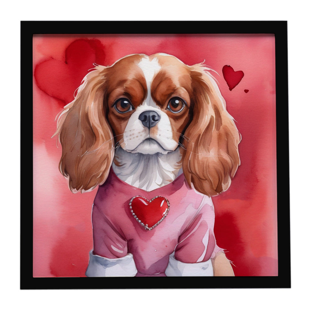 Cavalier Spaniel My Valentine Framed Metal Print Bathroom, Kitchen, Office, Home Decor Wall Art Ready to Hang, Square, 8X8