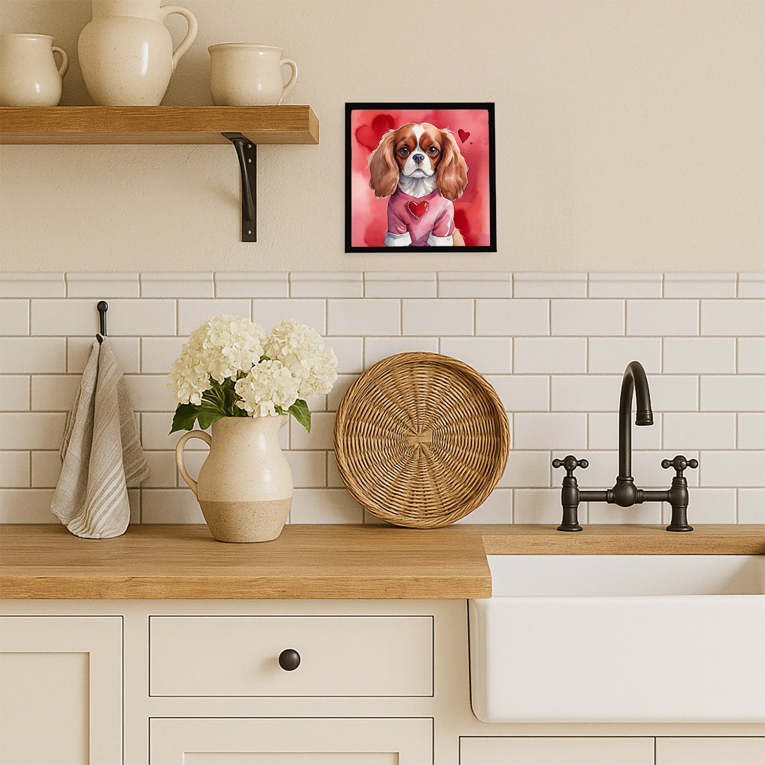 Cavalier Spaniel My Valentine Framed Metal Print Bathroom, Kitchen, Office, Home Decor Wall Art Ready to Hang, Square, 8X8