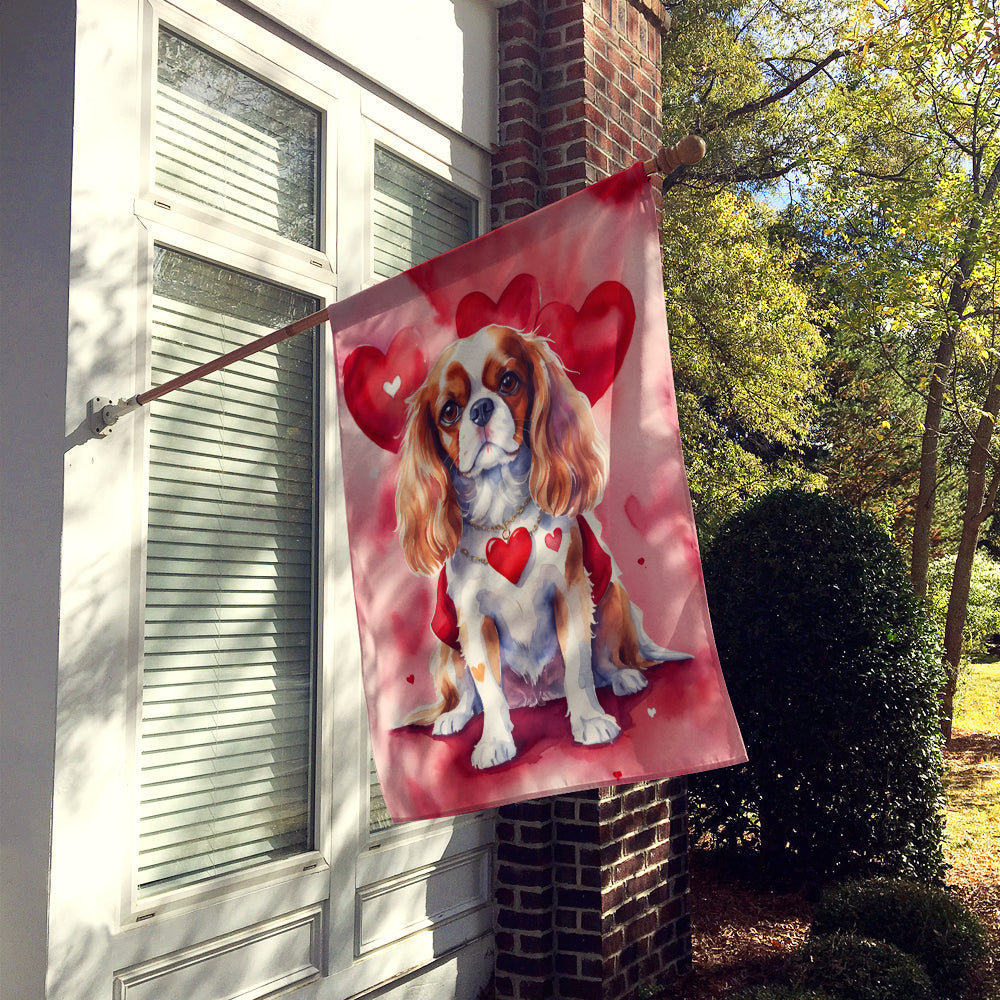Cavalier Spaniel My Valentine House Flag 28x40 Porch Sleeve Pole Decorative Outside Yard Banner Artwork Wall Hanging, Polyester