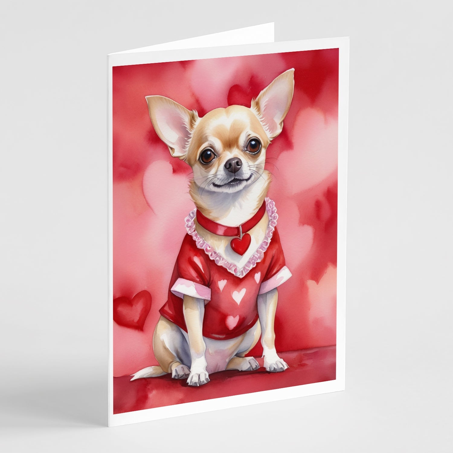 Chihuahua My Valentine Greeting Cards Pack of 8 Blank Cards with Envelopes Whimsical A7 Size 5x7