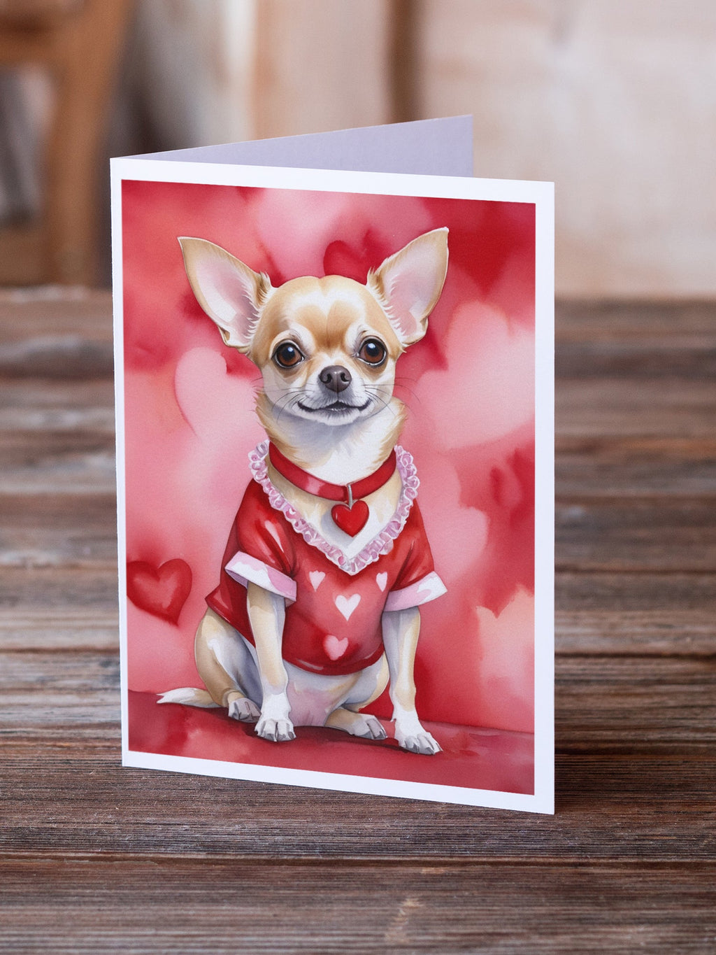 Chihuahua My Valentine Greeting Cards Pack of 8 Blank Cards with Envelopes Whimsical A7 Size 5x7