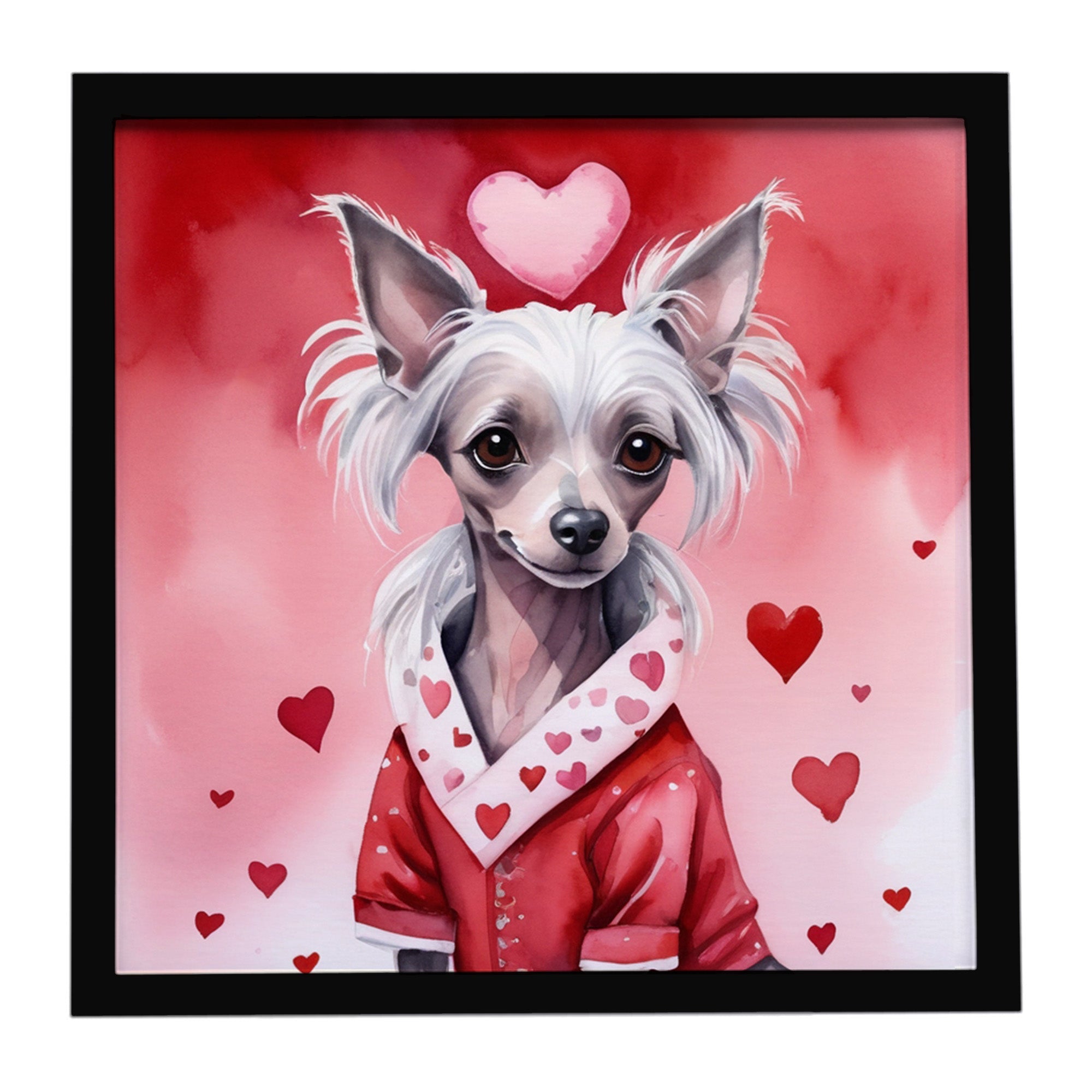 Chinese Crested My Valentine Framed Metal Print Bathroom, Kitchen, Office, Home Decor Wall Art Ready to Hang, Square, 8X8