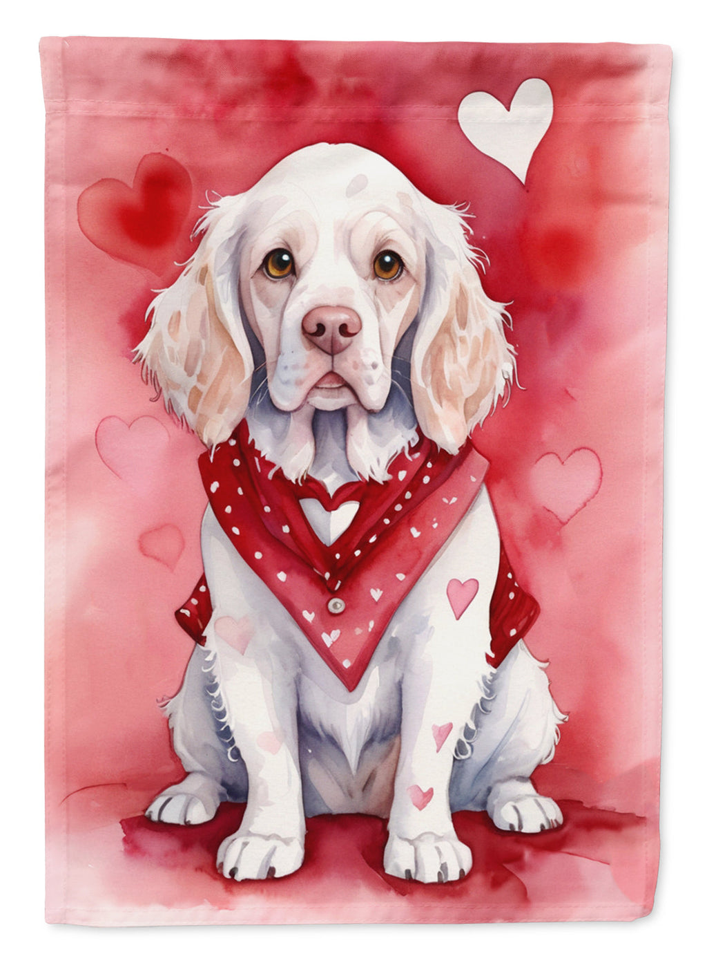 Clumber Spaniel My Valentine House Flag 28x40 Porch Sleeve Pole Decorative Outside Yard Banner Artwork Wall Hanging, Polyester