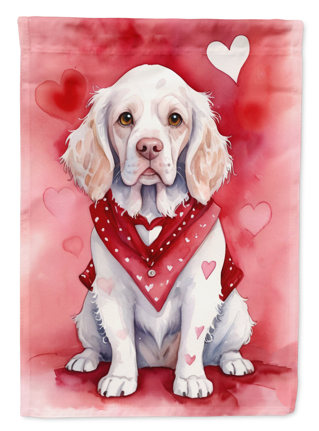 Clumber Spaniel My Valentine House Flag 28x40 Porch Sleeve Pole Decorative Outside Yard Banner Artwork Wall Hanging, Polyester