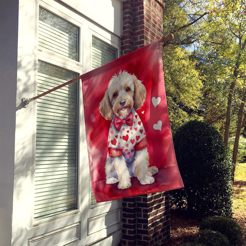 Cockapoo My Valentine House Flag 28x40 Porch Sleeve Pole Decorative Outside Yard Banner Artwork Wall Hanging, Polyester