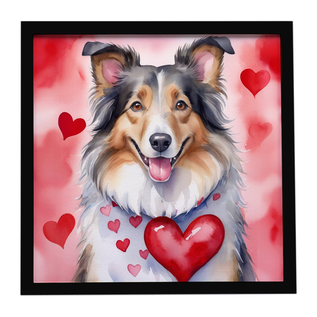 Collie My Valentine Framed Metal Print Bathroom, Kitchen, Office, Home Decor Wall Art Ready to Hang, Square, 8X8