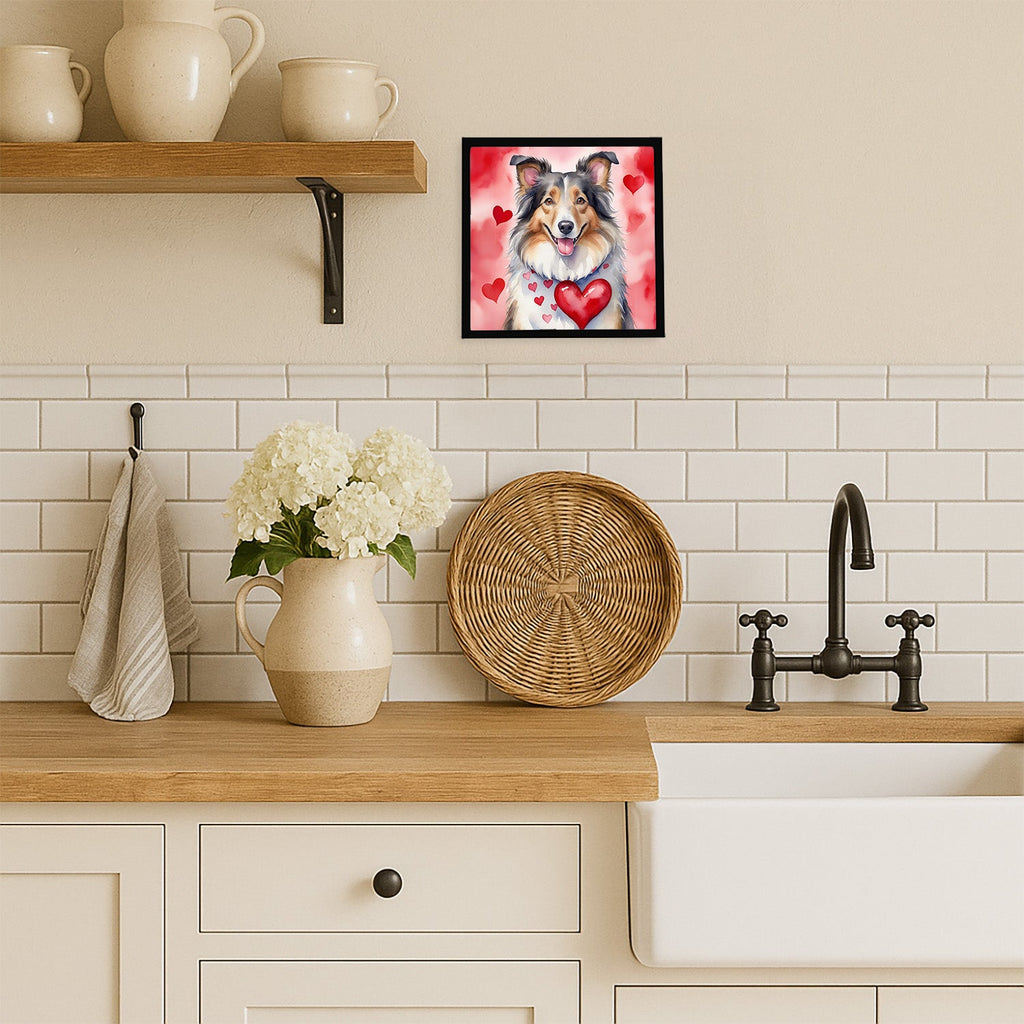 Collie My Valentine Framed Metal Print Bathroom, Kitchen, Office, Home Decor Wall Art Ready to Hang, Square, 8X8