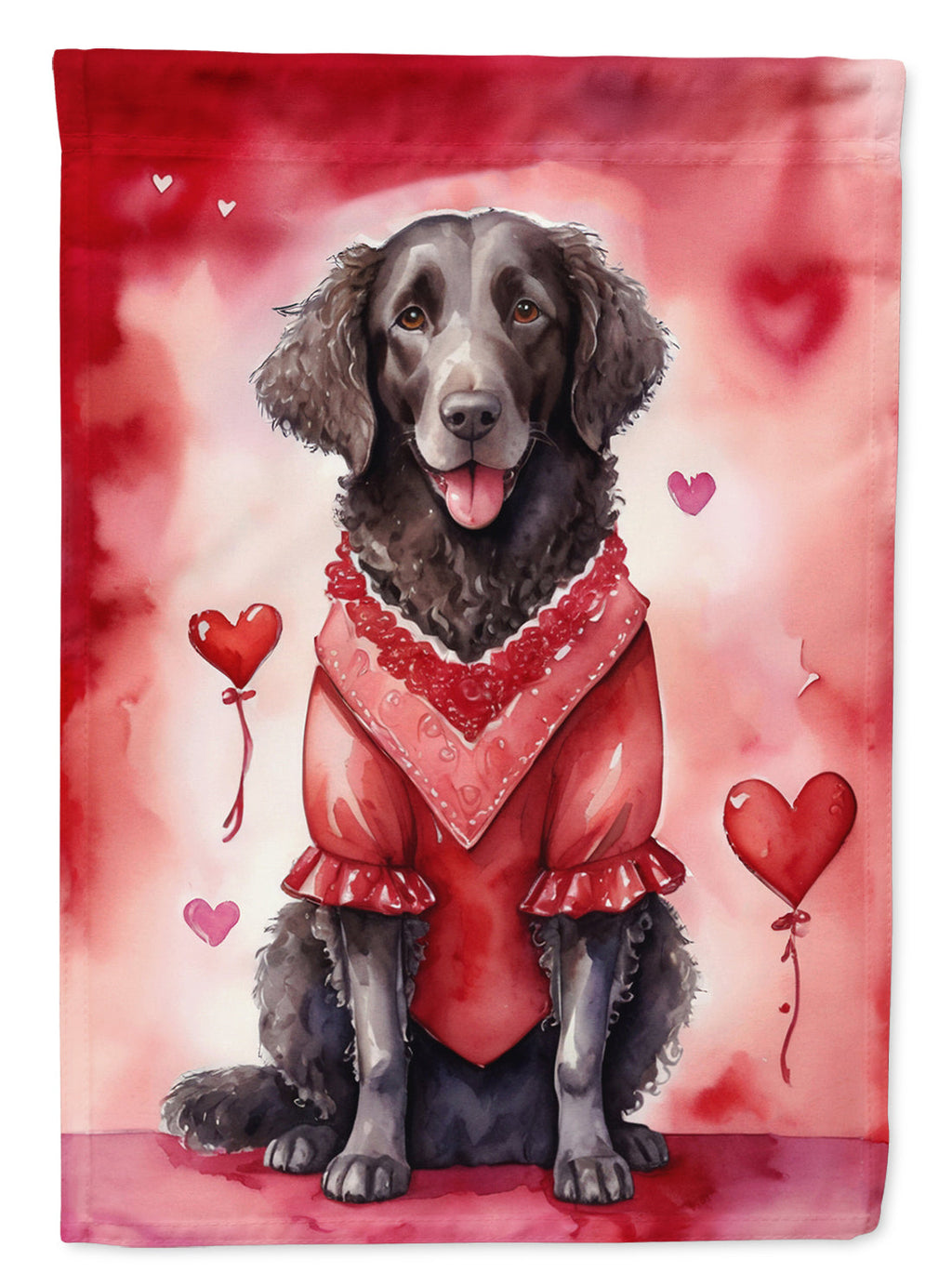 Curly-Coated Retriever My Valentine House Flag 28x40 Porch Sleeve Pole Decorative Outside Yard Banner Artwork Wall Hanging, Polyester