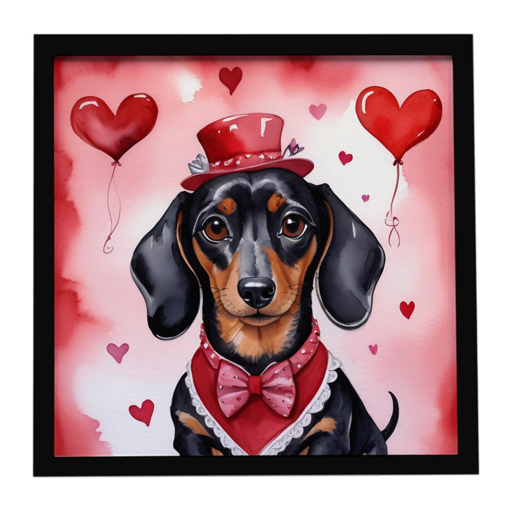 Dachshund My Valentine Framed Metal Print Bathroom, Kitchen, Office, Home Decor Wall Art Ready to Hang, Square, 8X8