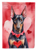 Doberman Pinscher My Valentine House Flag 28x40 Porch Sleeve Pole Decorative Outside Yard Banner Artwork Wall Hanging, Polyester