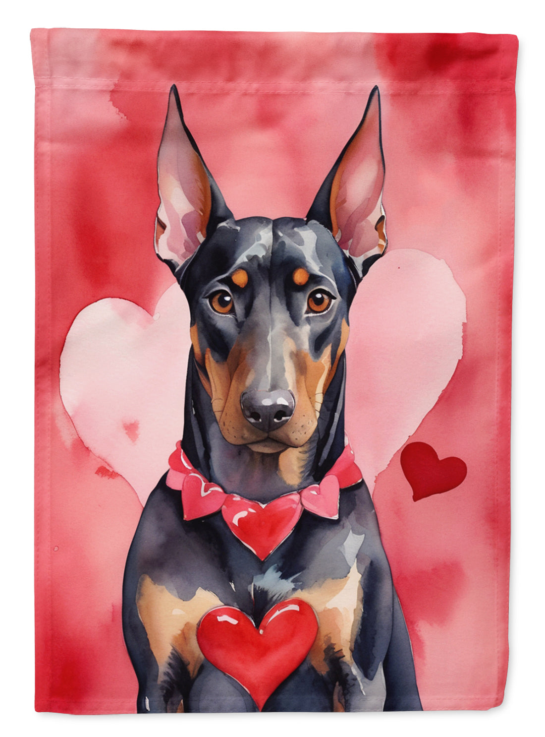 Doberman Pinscher My Valentine House Flag 28x40 Porch Sleeve Pole Decorative Outside Yard Banner Artwork Wall Hanging, Polyester