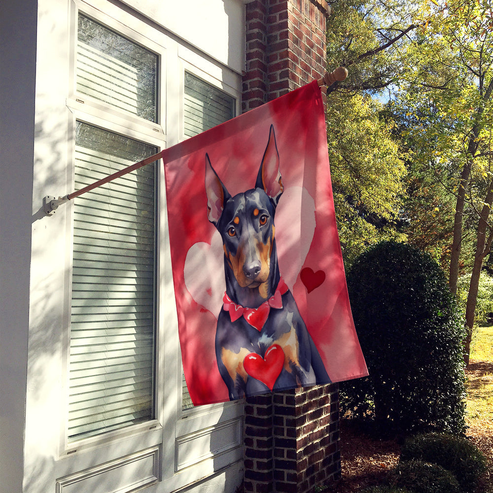 Doberman Pinscher My Valentine House Flag 28x40 Porch Sleeve Pole Decorative Outside Yard Banner Artwork Wall Hanging, Polyester
