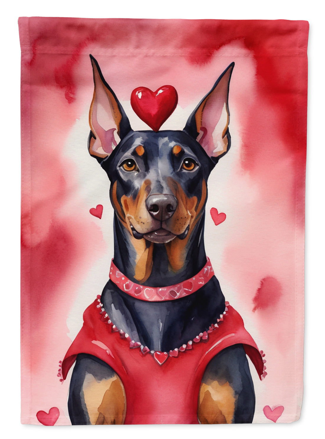 Doberman Pinscher My Valentine House Flag 28x40 Porch Sleeve Pole Decorative Outside Yard Banner Artwork Wall Hanging, Polyester