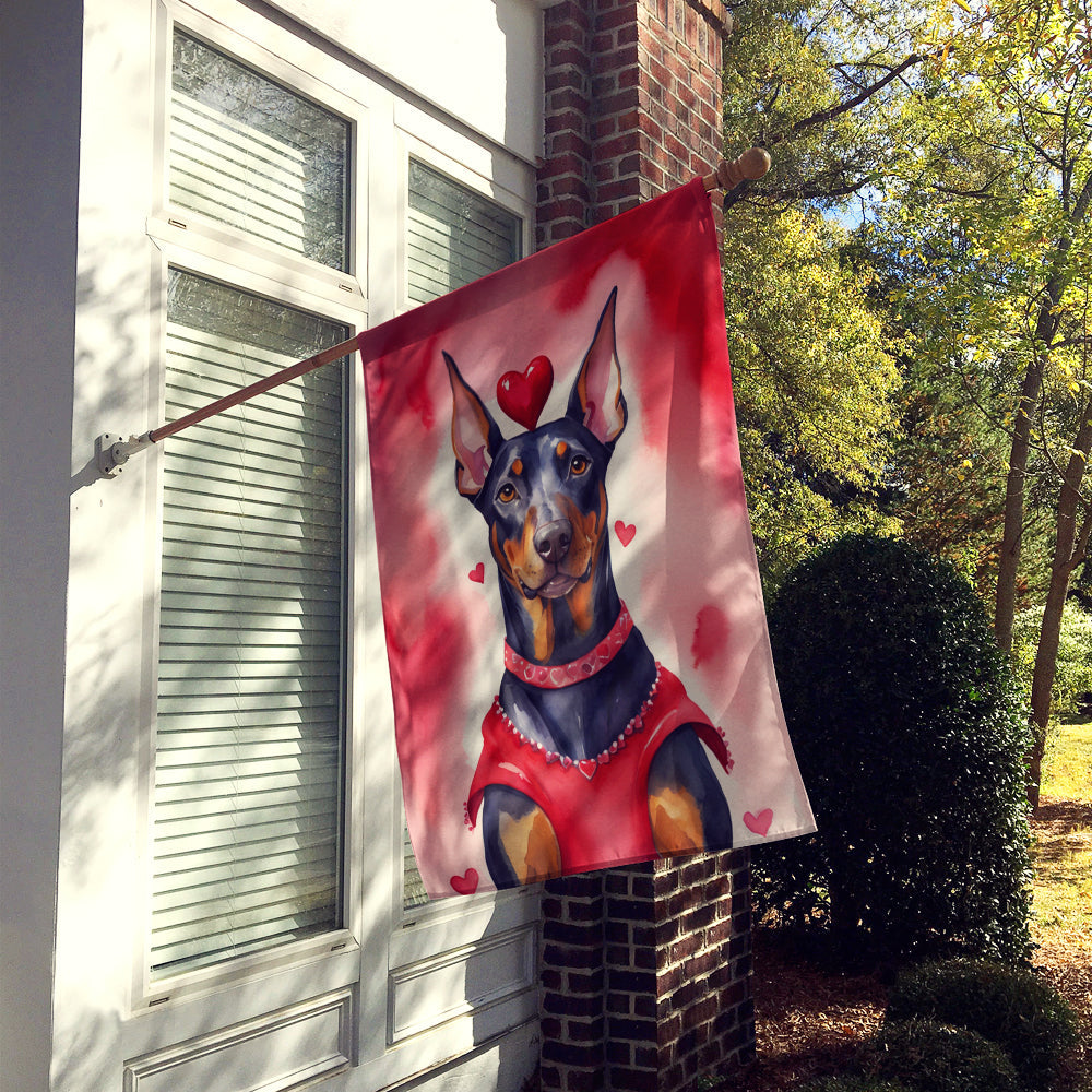 Doberman Pinscher My Valentine House Flag 28x40 Porch Sleeve Pole Decorative Outside Yard Banner Artwork Wall Hanging, Polyester