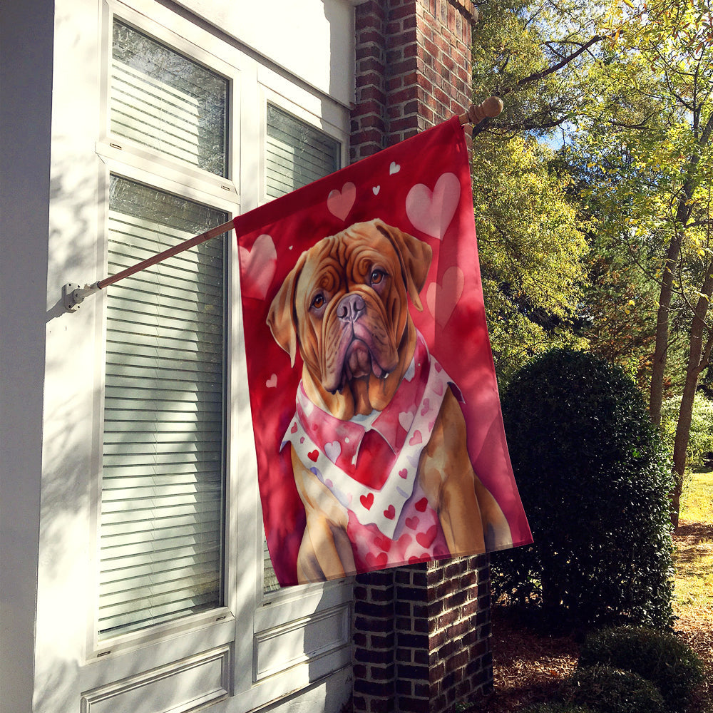 Dogue de Bordeaux My Valentine House Flag 28x40 Porch Sleeve Pole Decorative Outside Yard Banner Artwork Wall Hanging, Polyester