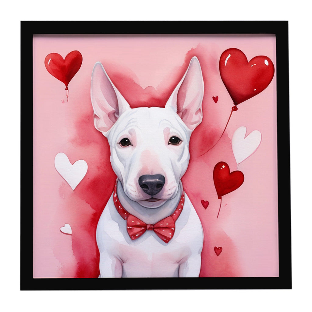 English Bull Terrier My Valentine Framed Metal Print Bathroom, Kitchen, Office, Home Decor Wall Art Ready to Hang, Square, 8X8