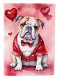 English Bulldog My Valentine House Flag 28x40 Porch Sleeve Pole Decorative Outside Yard Banner Artwork Wall Hanging, Polyester