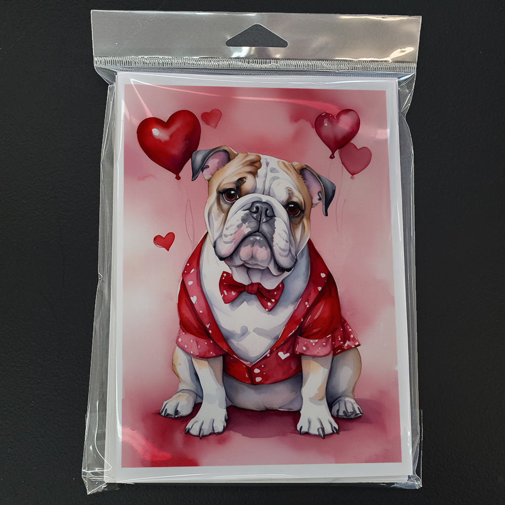 English Bulldog My Valentine Greeting Cards Pack of 8 Blank Cards with Envelopes Whimsical A7 Size 5x7