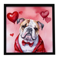 English Bulldog My Valentine Framed Metal Print Bathroom, Kitchen, Office, Home Decor Wall Art Ready to Hang, Square, 8X8