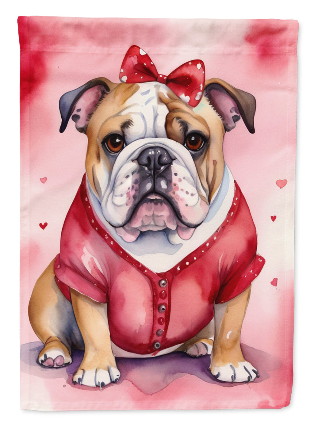 English Bulldog My Valentine House Flag 28x40 Porch Sleeve Pole Decorative Outside Yard Banner Artwork Wall Hanging, Polyester