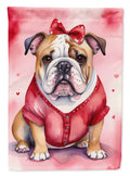 English Bulldog My Valentine House Flag 28x40 Porch Sleeve Pole Decorative Outside Yard Banner Artwork Wall Hanging, Polyester