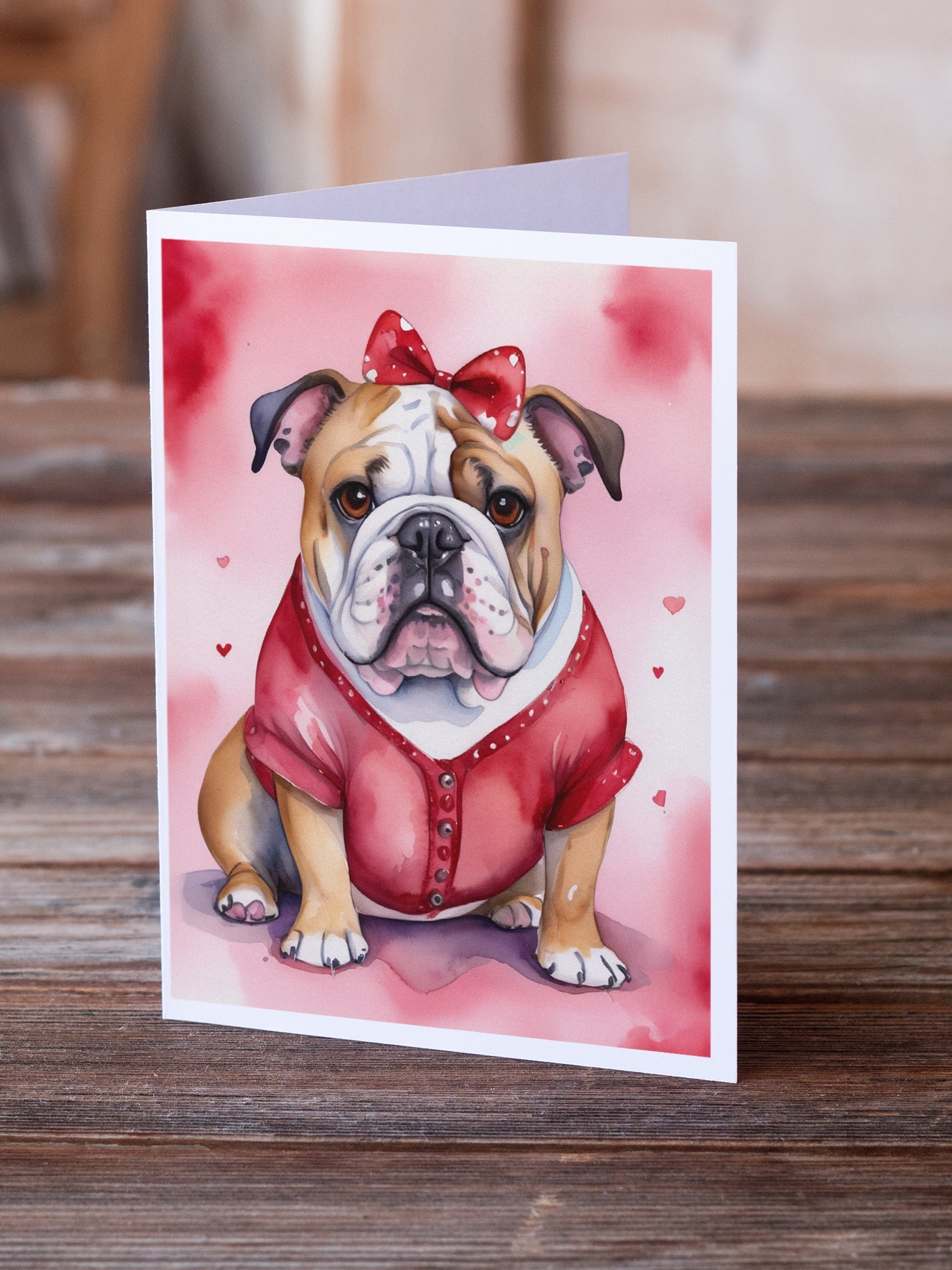 English Bulldog My Valentine Greeting Cards Pack of 8 Blank Cards with Envelopes Whimsical A7 Size 5x7