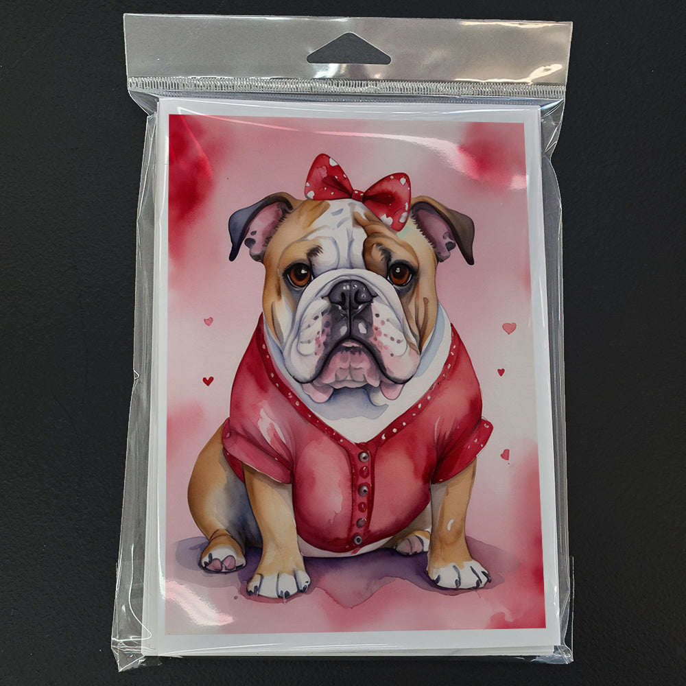 English Bulldog My Valentine Greeting Cards Pack of 8 Blank Cards with Envelopes Whimsical A7 Size 5x7
