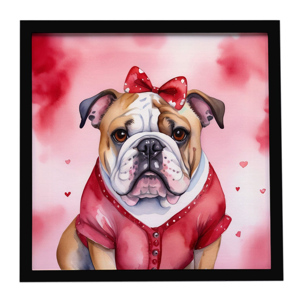 English Bulldog My Valentine Framed Metal Print Bathroom, Kitchen, Office, Home Decor Wall Art Ready to Hang, Square, 8X8