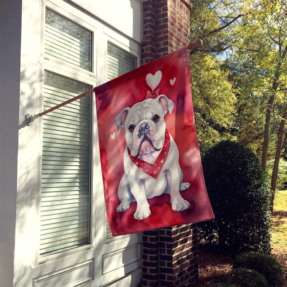 English Bulldog My Valentine House Flag 28x40 Porch Sleeve Pole Decorative Outside Yard Banner Artwork Wall Hanging, Polyester