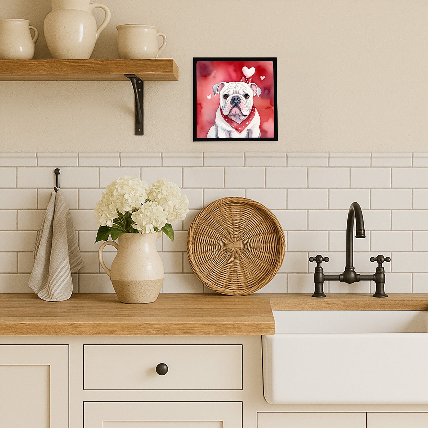 English Bulldog My Valentine Framed Metal Print Bathroom, Kitchen, Office, Home Decor Wall Art Ready to Hang, Square, 8X8