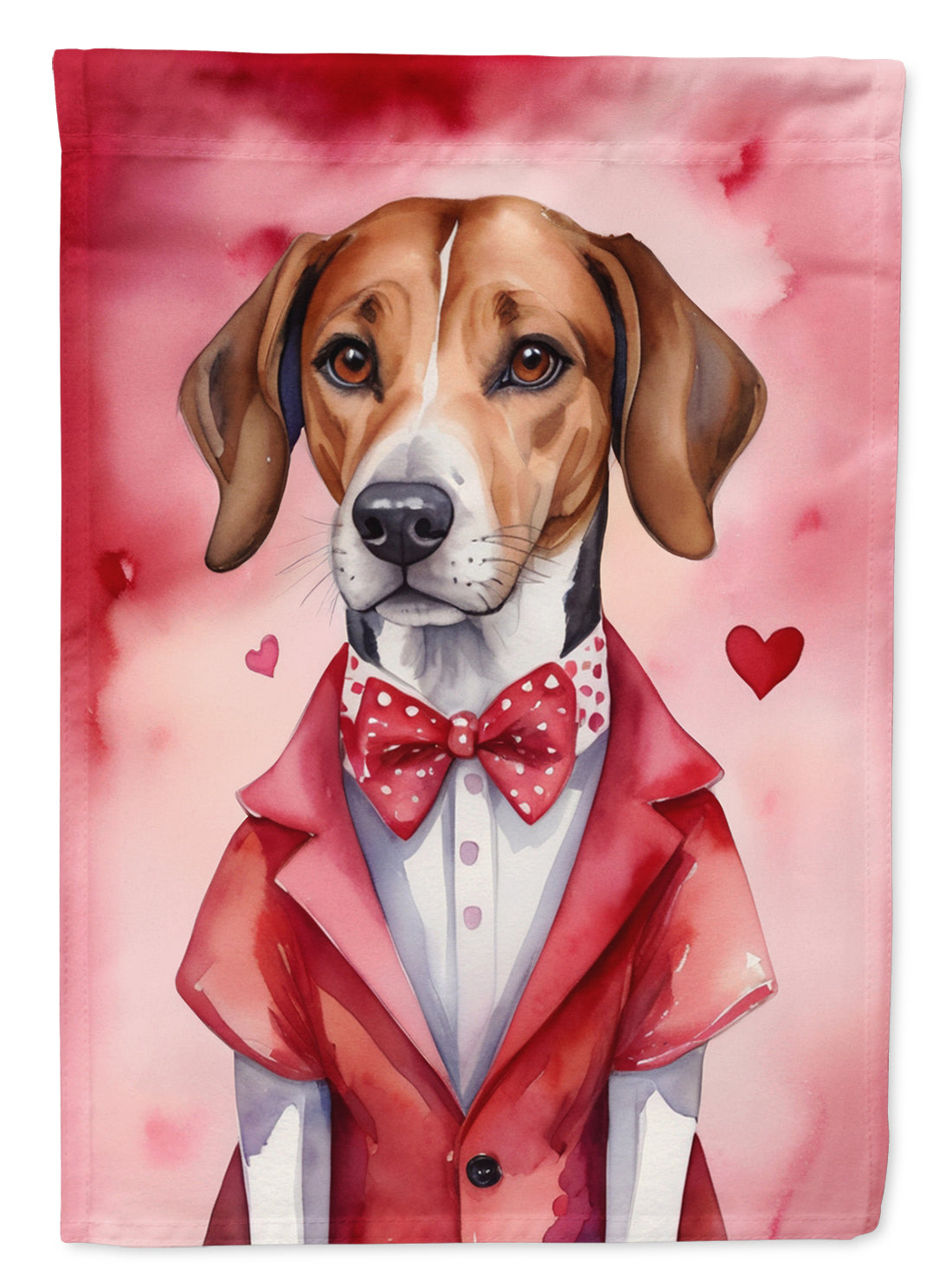 English Foxhound My Valentine House Flag 28x40 Porch Sleeve Pole Decorative Outside Yard Banner Artwork Wall Hanging, Polyester