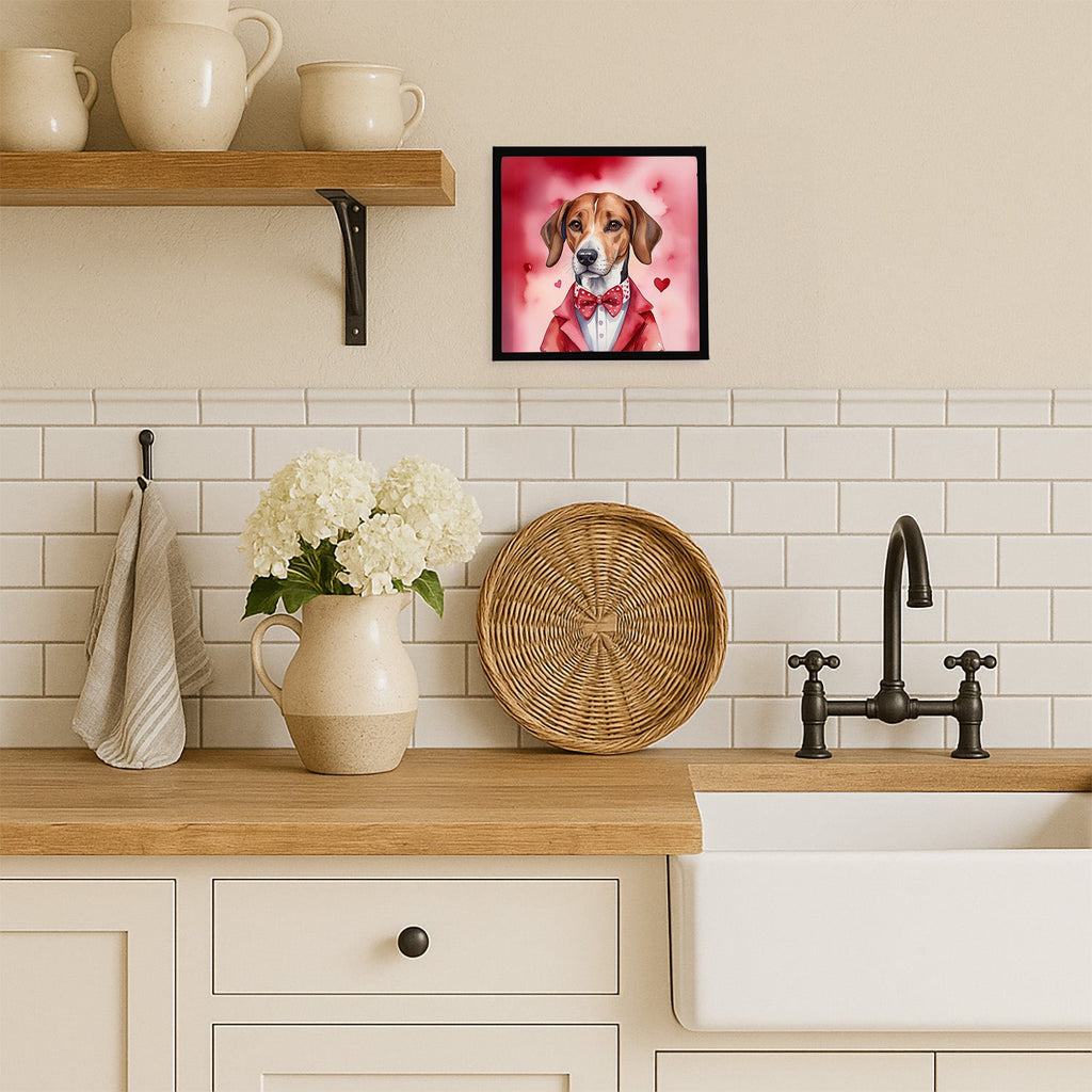 English Foxhound My Valentine Framed Metal Print Bathroom, Kitchen, Office, Home Decor Wall Art Ready to Hang, Square, 8X8