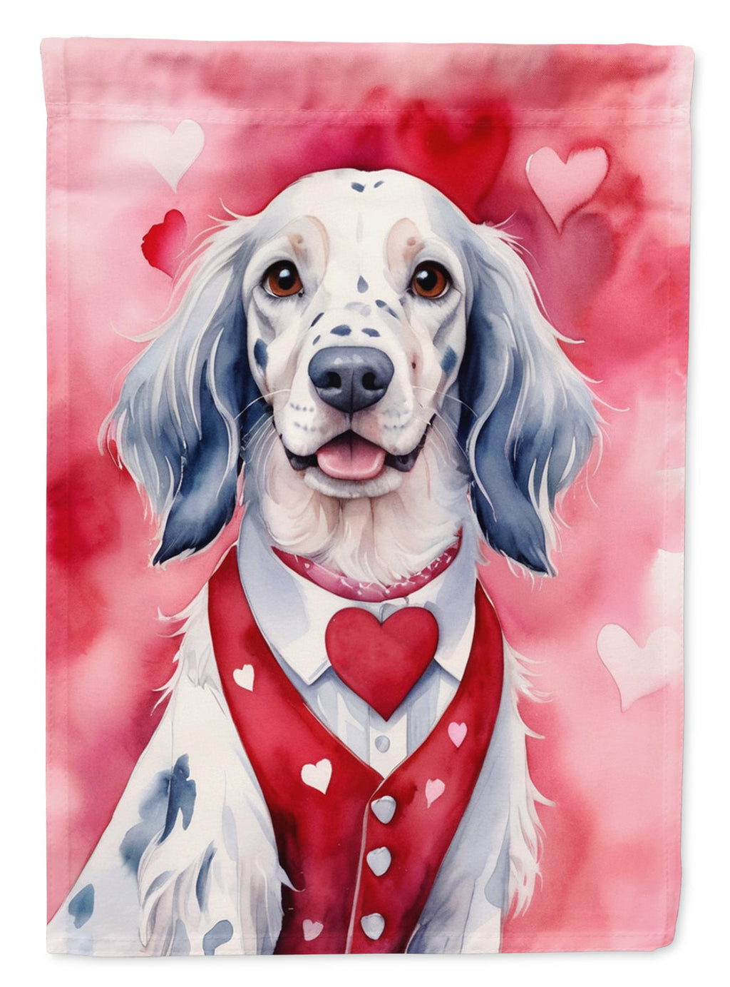 English Setter My Valentine House Flag 28x40 Porch Sleeve Pole Decorative Outside Yard Banner Artwork Wall Hanging, Polyester