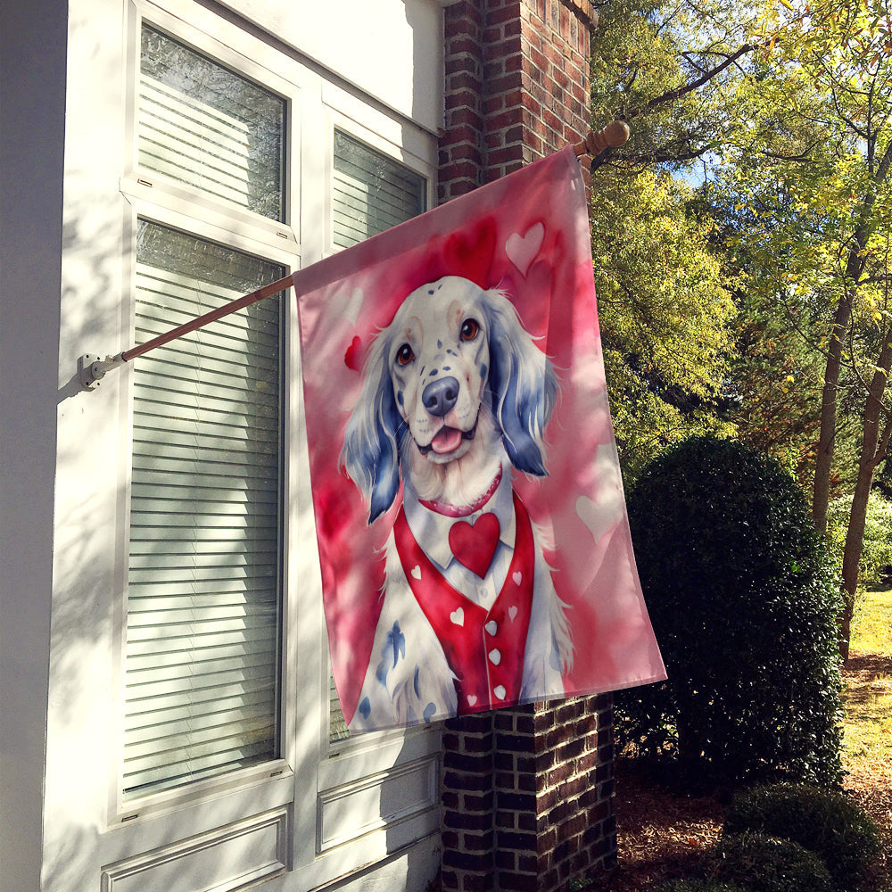 English Setter My Valentine House Flag 28x40 Porch Sleeve Pole Decorative Outside Yard Banner Artwork Wall Hanging, Polyester