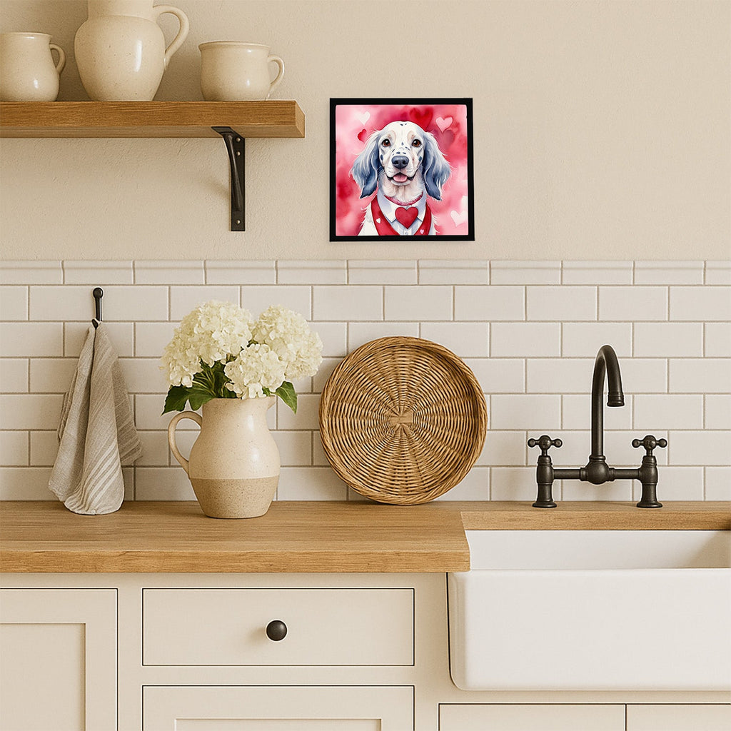 English Setter My Valentine Framed Metal Print Bathroom, Kitchen, Office, Home Decor Wall Art Ready to Hang, Square, 8X8