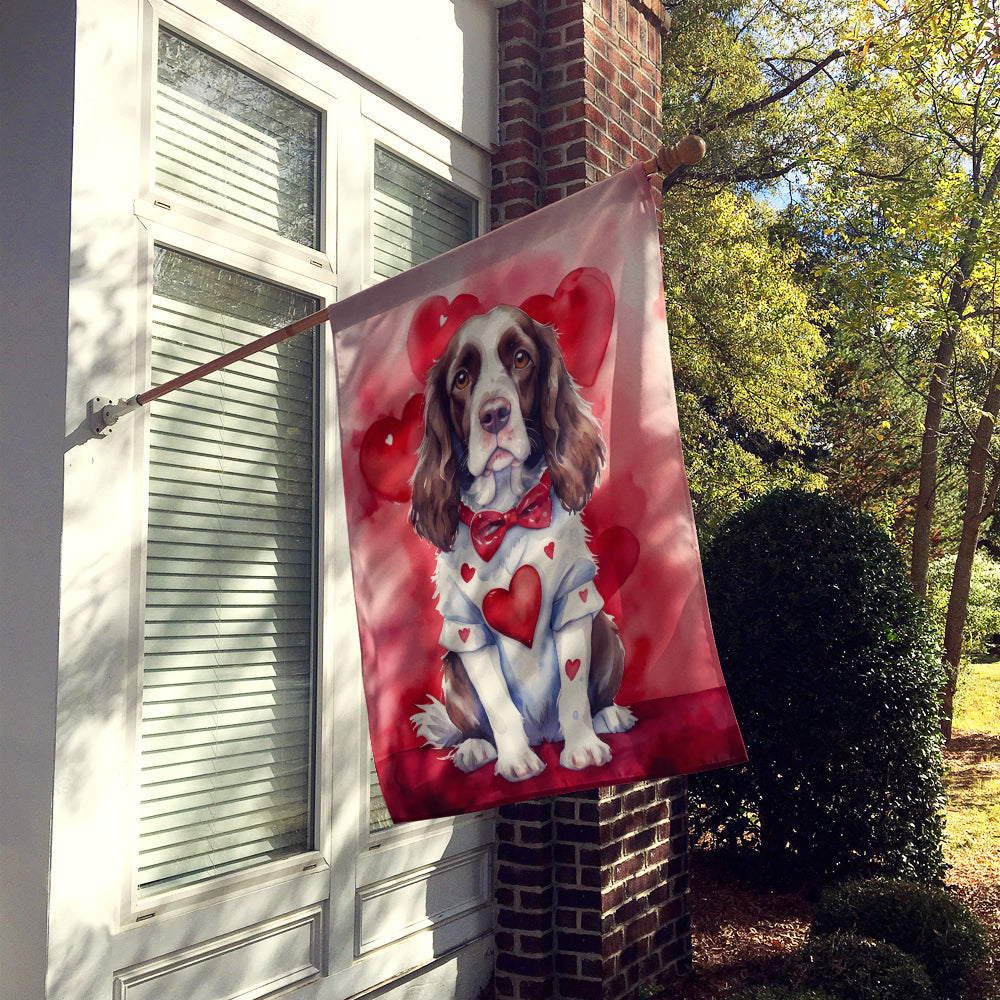 English Springer Spaniel My Valentine House Flag 28x40 Porch Sleeve Pole Decorative Outside Yard Banner Artwork Wall Hanging, Polyester