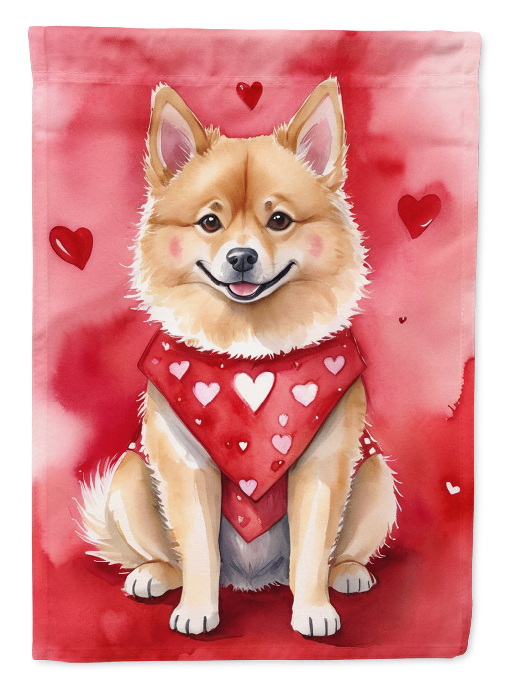 Finnish Spitz My Valentine House Flag 28x40 Porch Sleeve Pole Decorative Outside Yard Banner Artwork Wall Hanging, Polyester