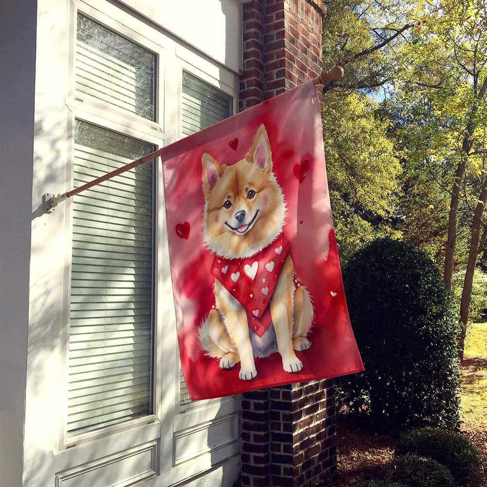 Finnish Spitz My Valentine House Flag 28x40 Porch Sleeve Pole Decorative Outside Yard Banner Artwork Wall Hanging, Polyester