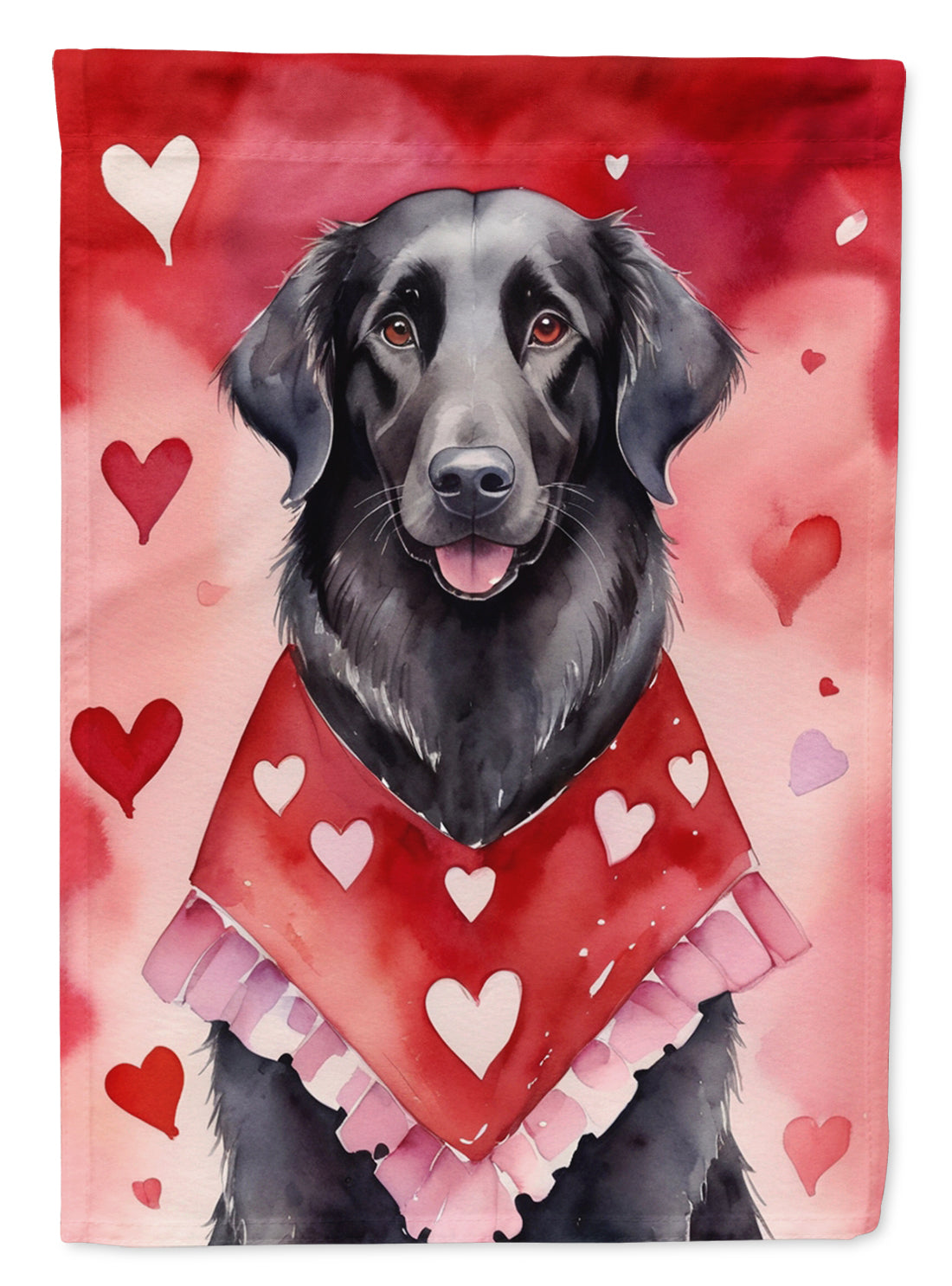 Flat-Coated Retriever My Valentine House Flag 28x40 Porch Sleeve Pole Decorative Outside Yard Banner Artwork Wall Hanging, Polyester