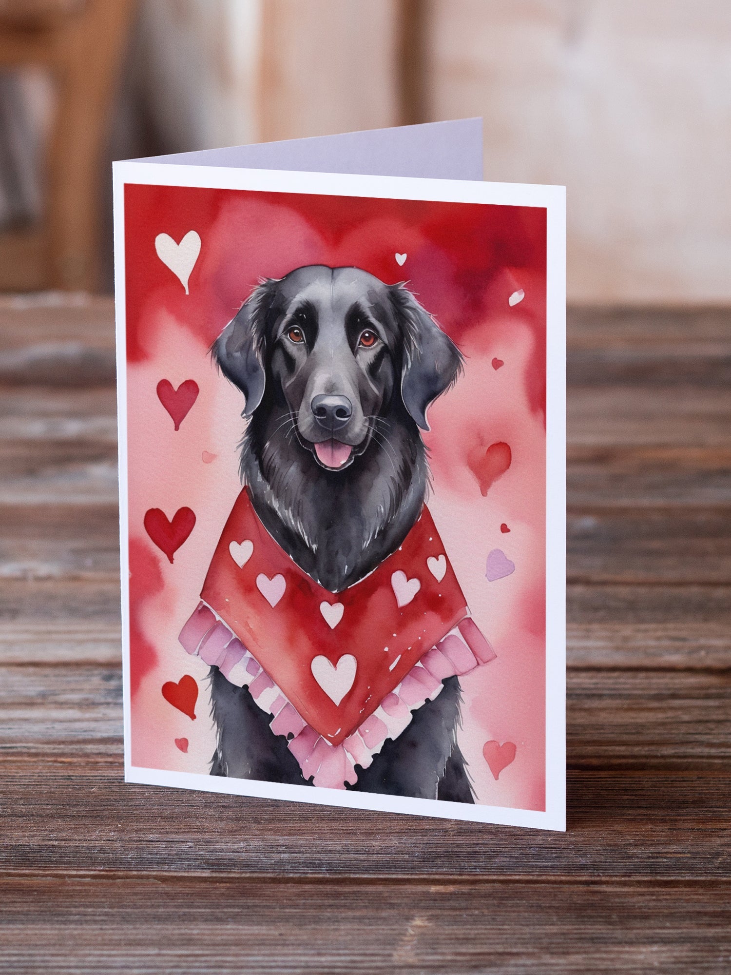Flat-Coated Retriever My Valentine Greeting Cards Pack of 8 Blank Cards with Envelopes Whimsical A7 Size 5x7