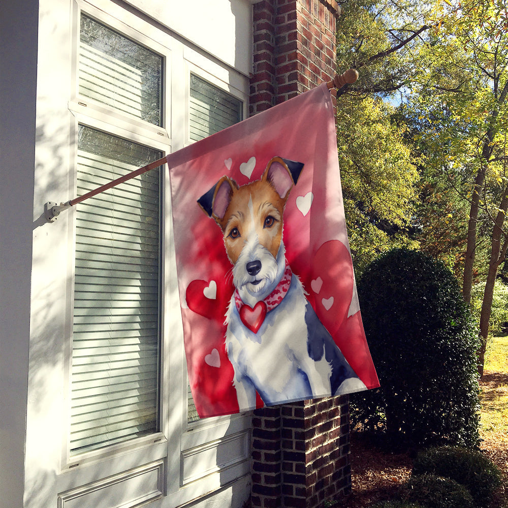 Fox Terrier My Valentine House Flag 28x40 Porch Sleeve Pole Decorative Outside Yard Banner Artwork Wall Hanging, Polyester