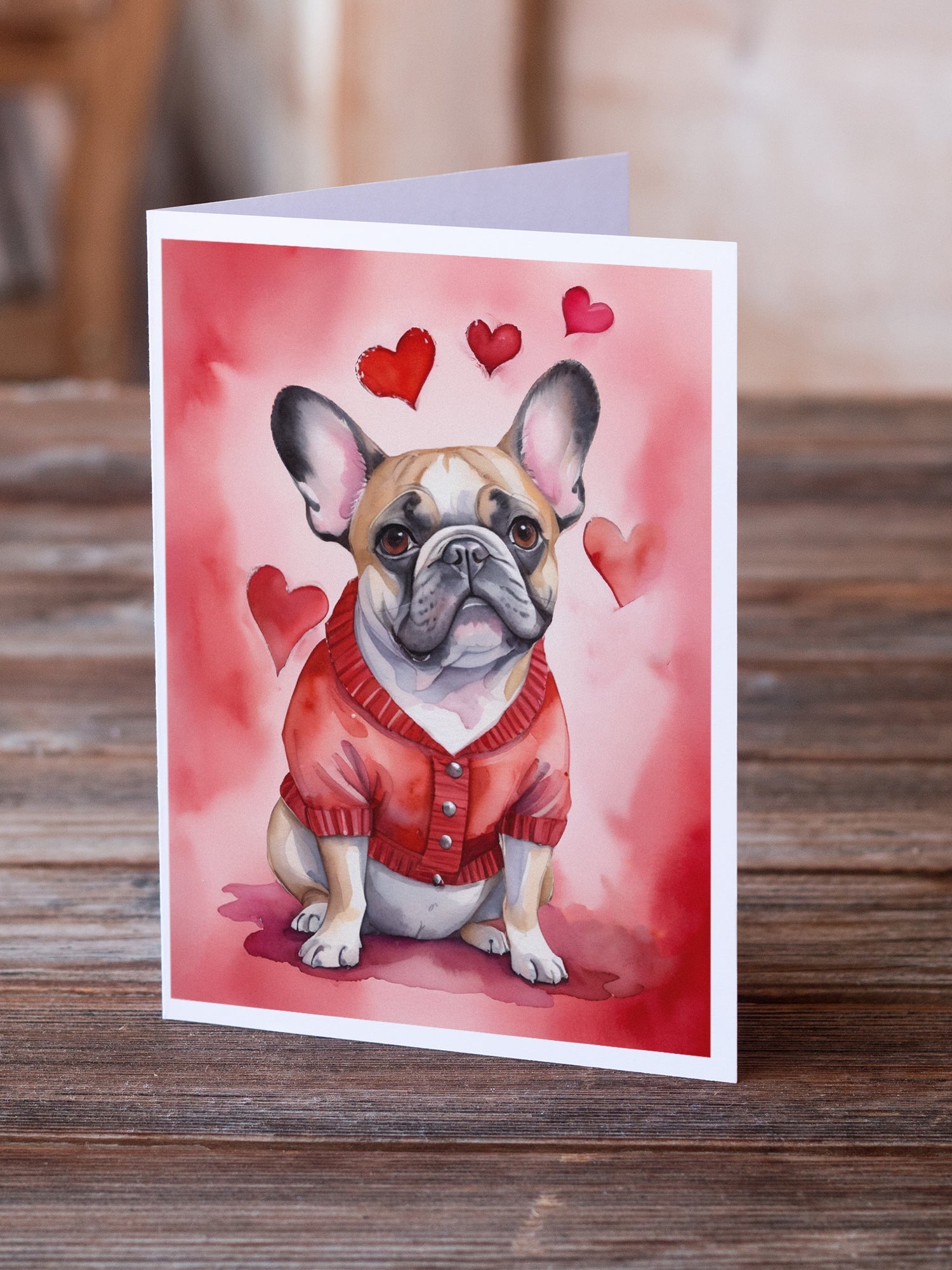 French Bulldog My Valentine Greeting Cards Pack of 8 Blank Cards with Envelopes Whimsical A7 Size 5x7