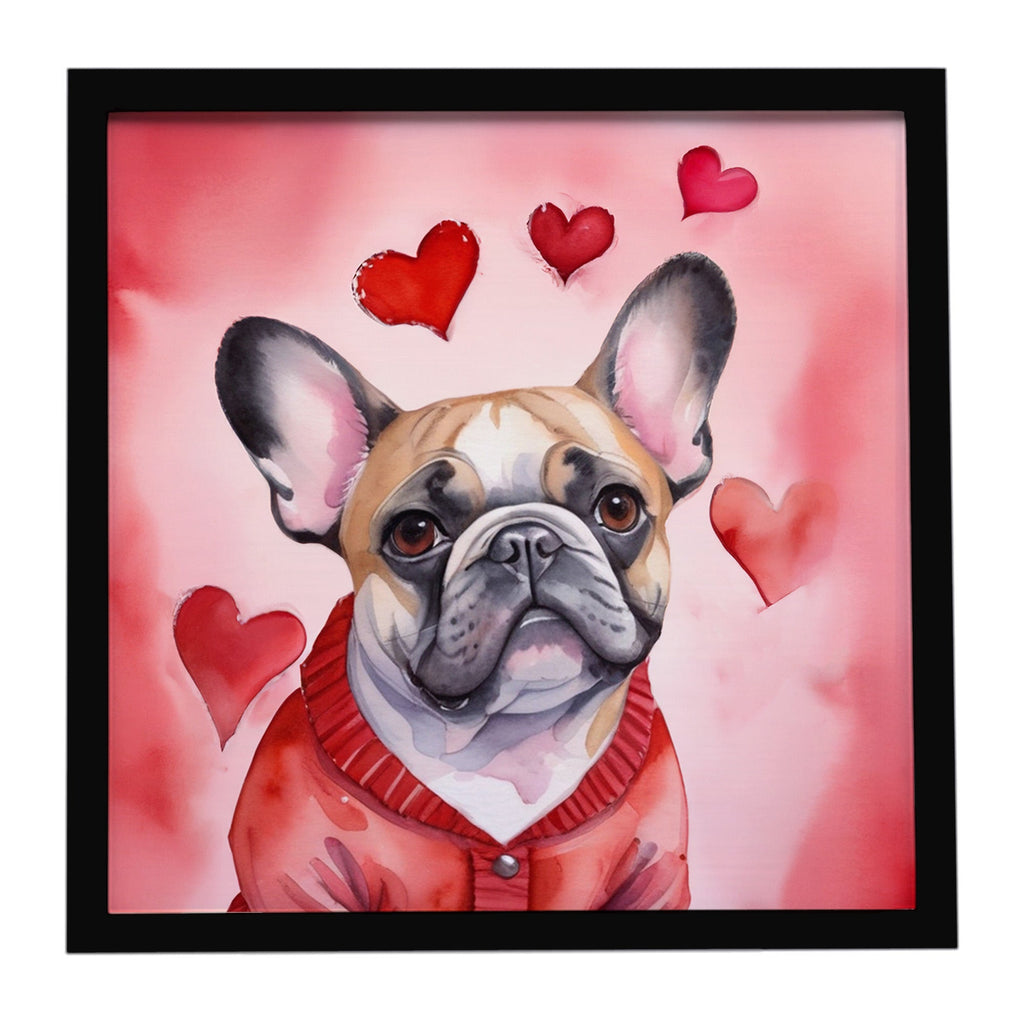 French Bulldog My Valentine Framed Metal Print Bathroom, Kitchen, Office, Home Decor Wall Art Ready to Hang, Square, 8X8