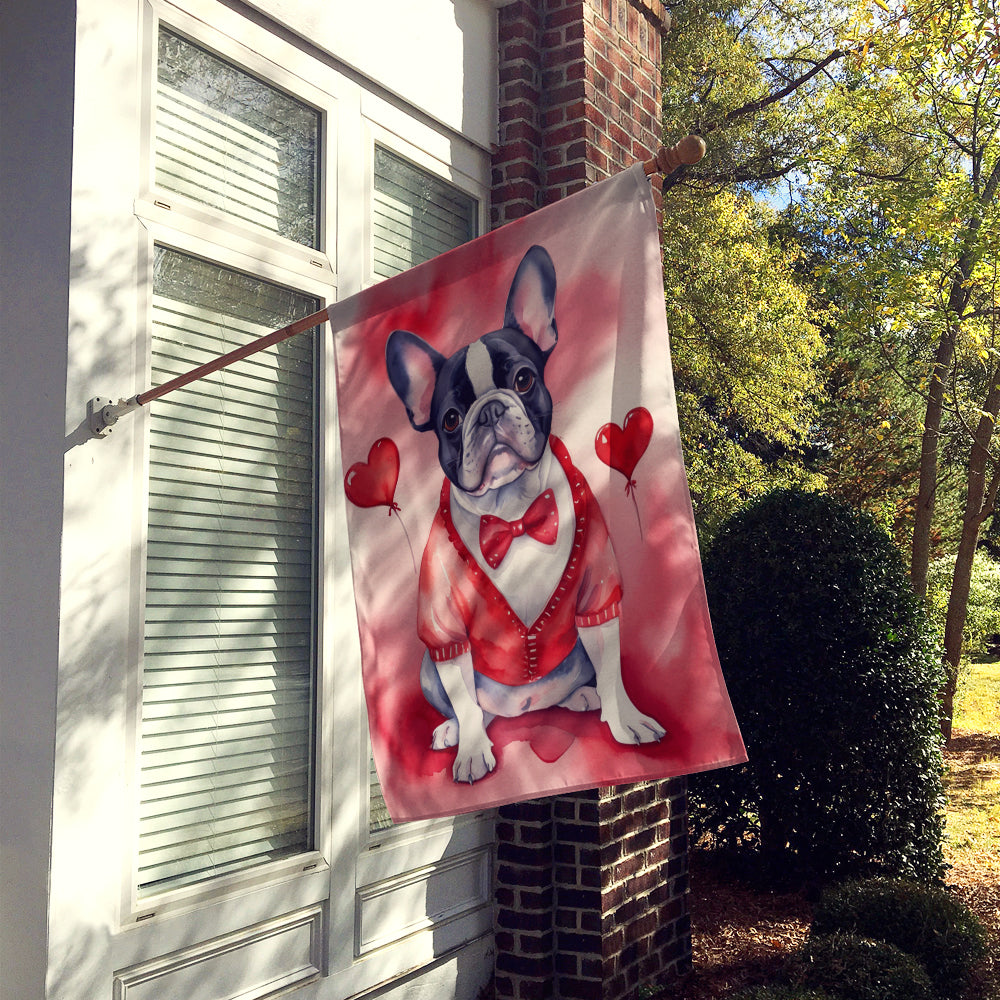 French Bulldog My Valentine House Flag 28x40 Porch Sleeve Pole Decorative Outside Yard Banner Artwork Wall Hanging, Polyester