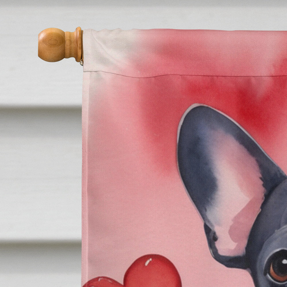 French Bulldog My Valentine House Flag 28x40 Porch Sleeve Pole Decorative Outside Yard Banner Artwork Wall Hanging, Polyester