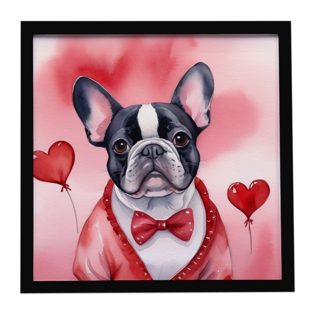 French Bulldog My Valentine Framed Metal Print Bathroom, Kitchen, Office, Home Decor Wall Art Ready to Hang, Square, 8X8
