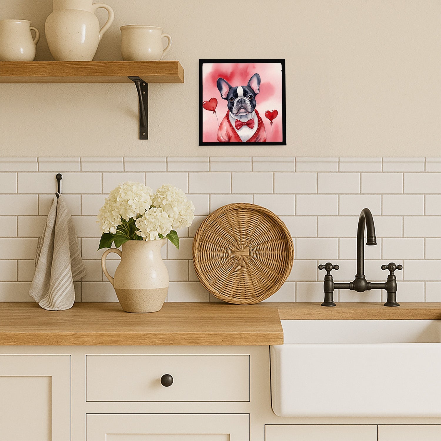 French Bulldog My Valentine Framed Metal Print Bathroom, Kitchen, Office, Home Decor Wall Art Ready to Hang, Square, 8X8