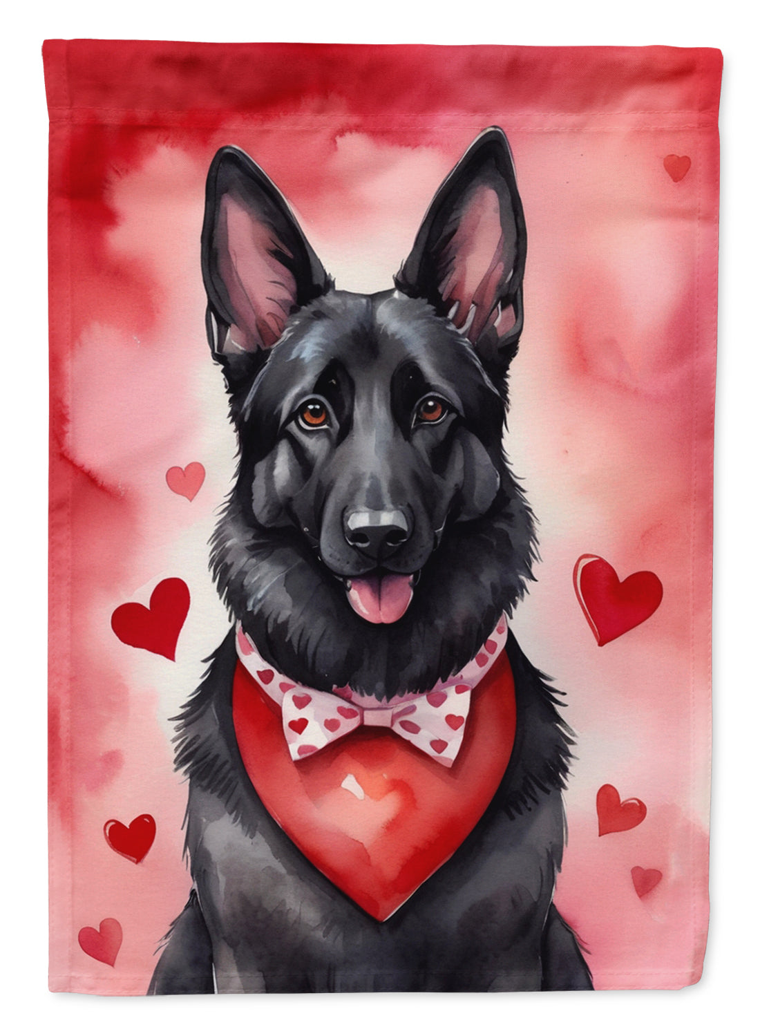 Black German Shepherd My Valentine House Flag 28x40 Porch Sleeve Pole Decorative Outside Yard Banner Artwork Wall Hanging, Polyester