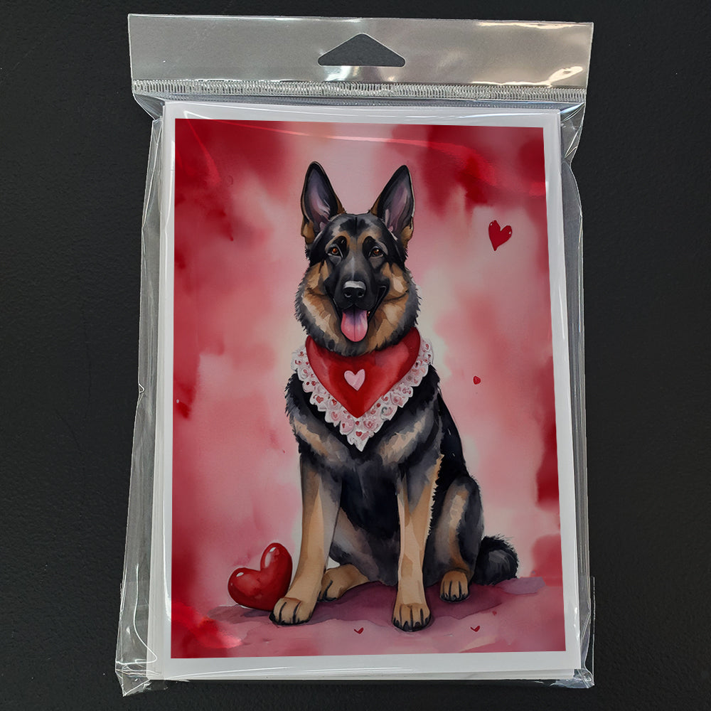 German Shepherd My Valentine Greeting Cards Pack of 8 Blank Cards with Envelopes Whimsical A7 Size 5x7
