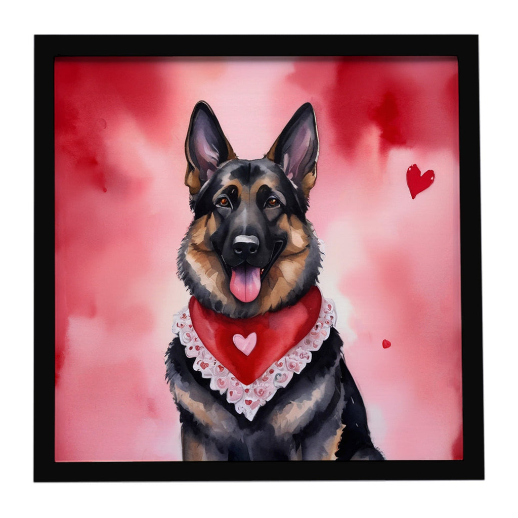 German Shepherd My Valentine Framed Metal Print Bathroom, Kitchen, Office, Home Decor Wall Art Ready to Hang, Square, 8X8